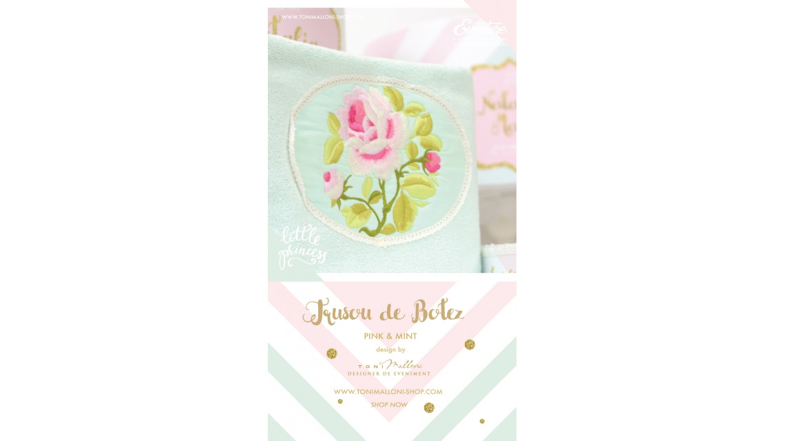 Trusou de botez pentru fete sau baieti modern, Pink & Mint 13